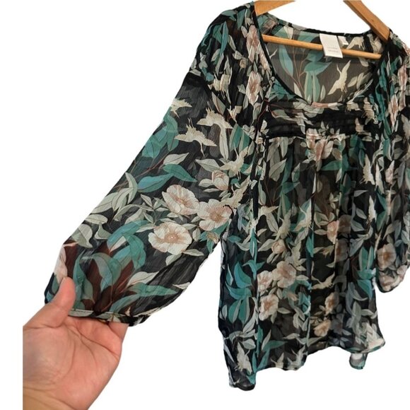 Lauren Conrad Women's Black Sheer 3/4 Sleeve Blouse Size Large - Picture 8 of 10